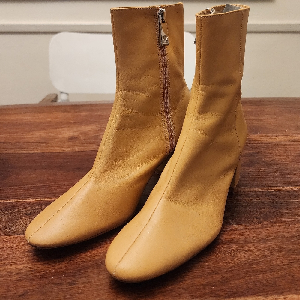 ZARA~100% LEATHER MID~BLOCK HEELED ANKLE BOOTS CAMEL TAN~SIZE US 8~NWT~GORGEOUS